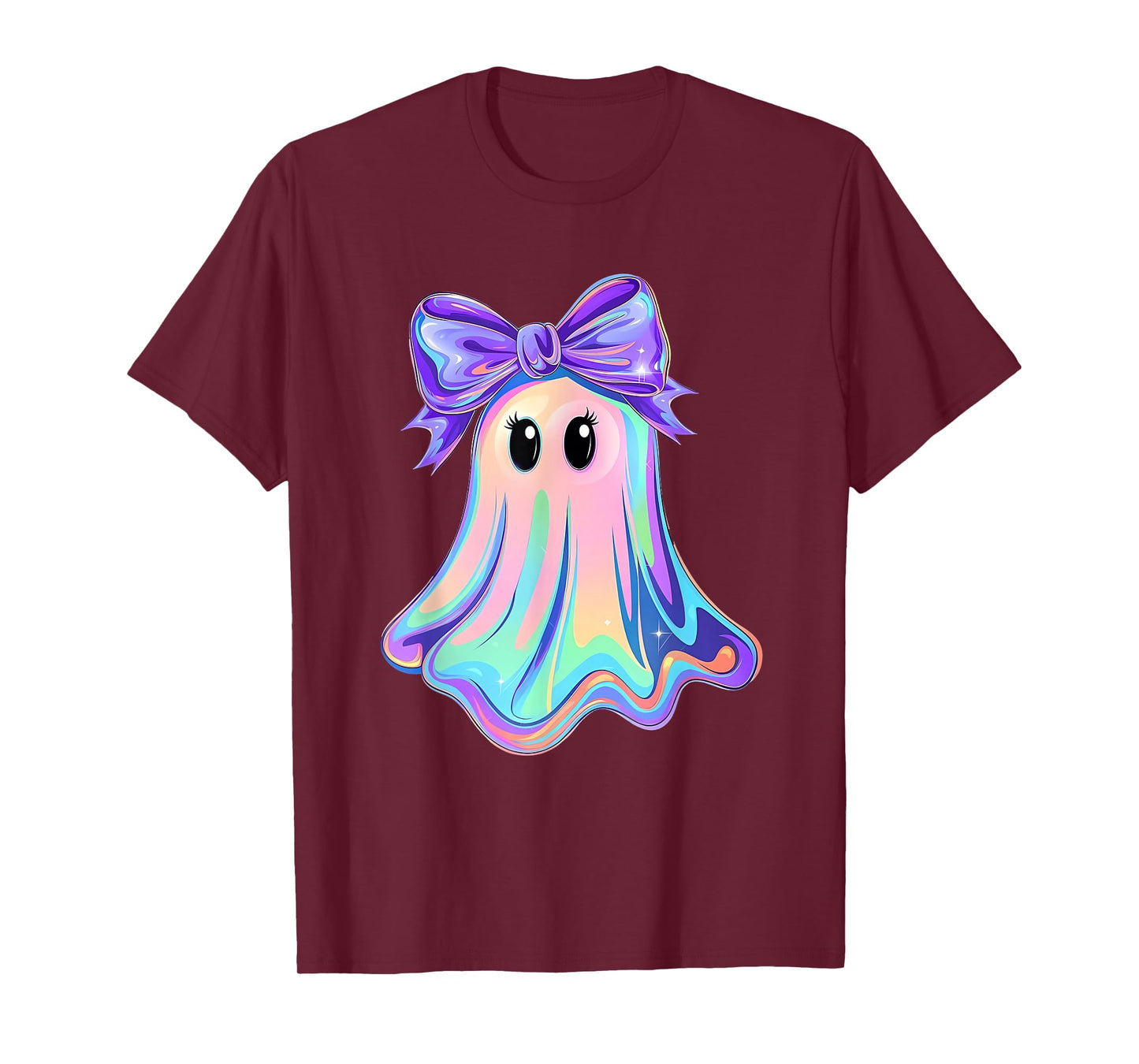 Pastel Galaxy Ghost Halloween Girl Kids Ghost Coquette Bow T-Shirt
