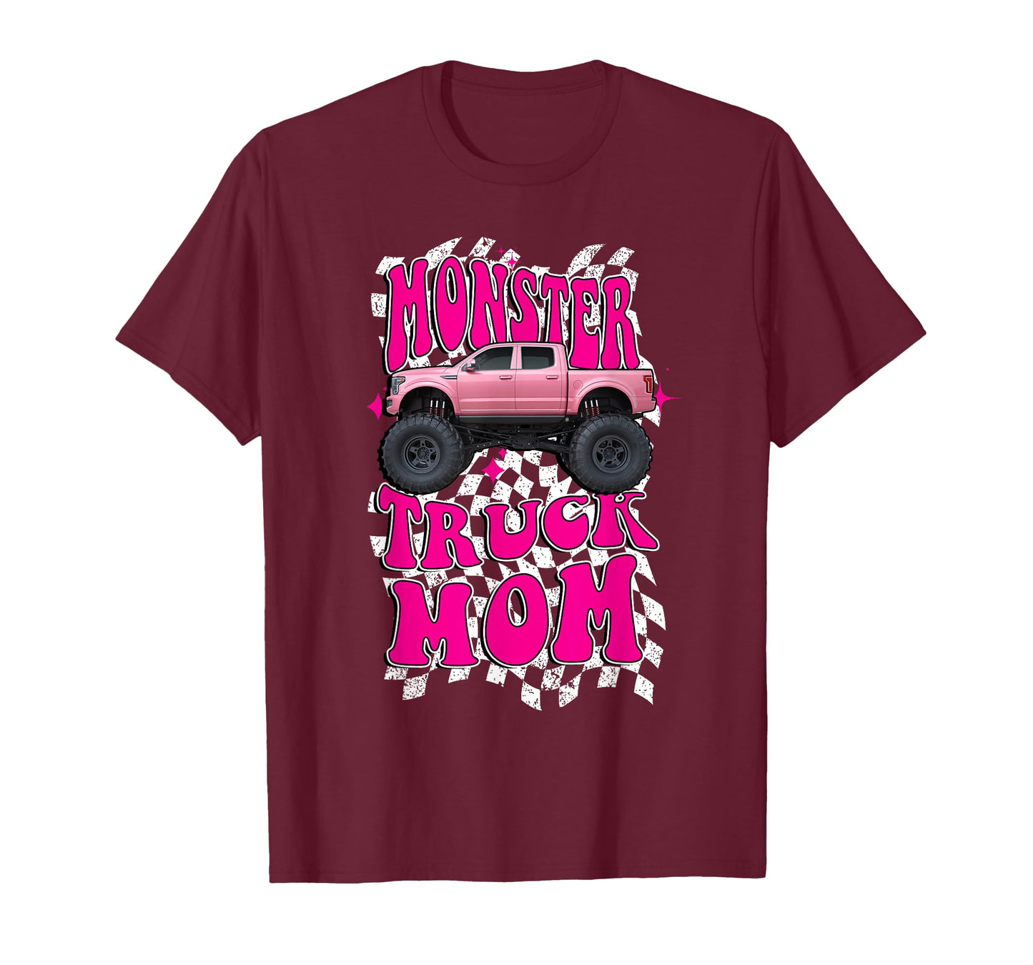 Monster Truck Mom Wavy Retro Vintage Pink Monster Truck T-Shirt
