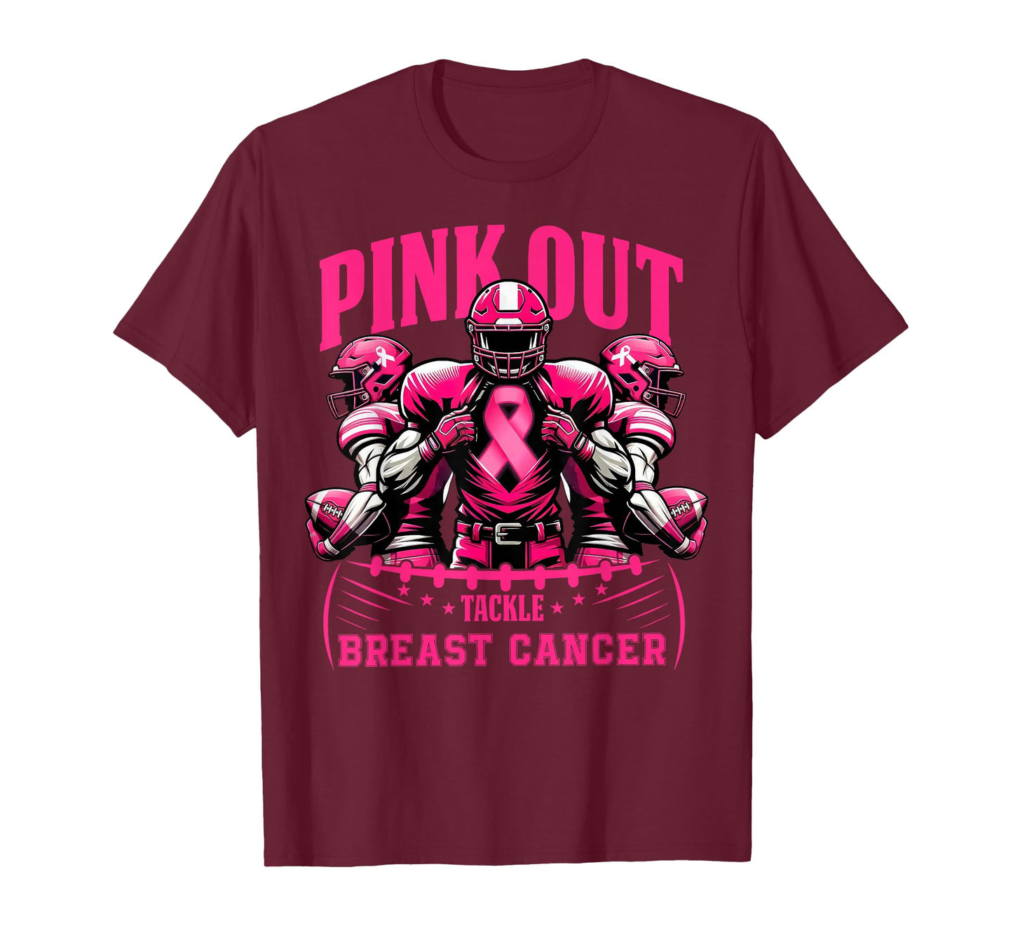 Pink Out Tackle Breast Cancer Awareness Football Pink Ribbon T-Shirt