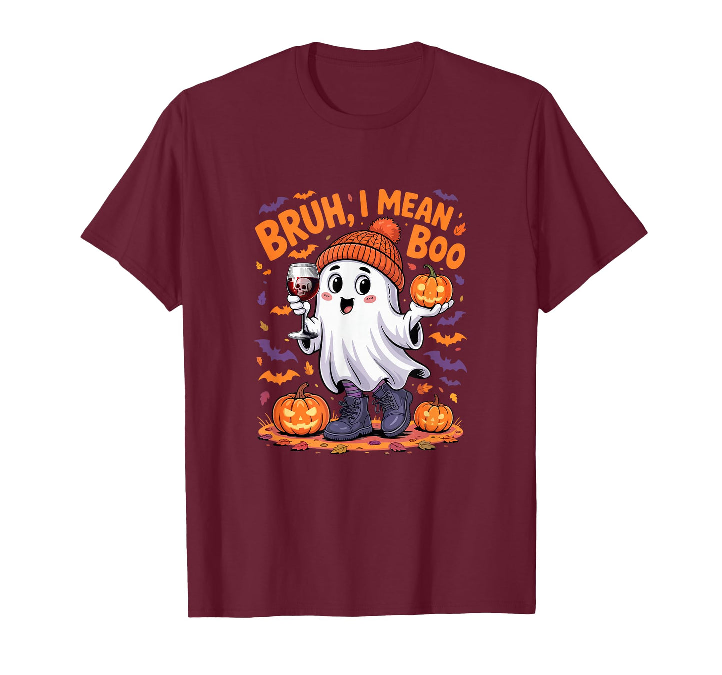 I Mean Boo Funny Joke Boo Ghost Drinking Wine Halloween T-Shirt