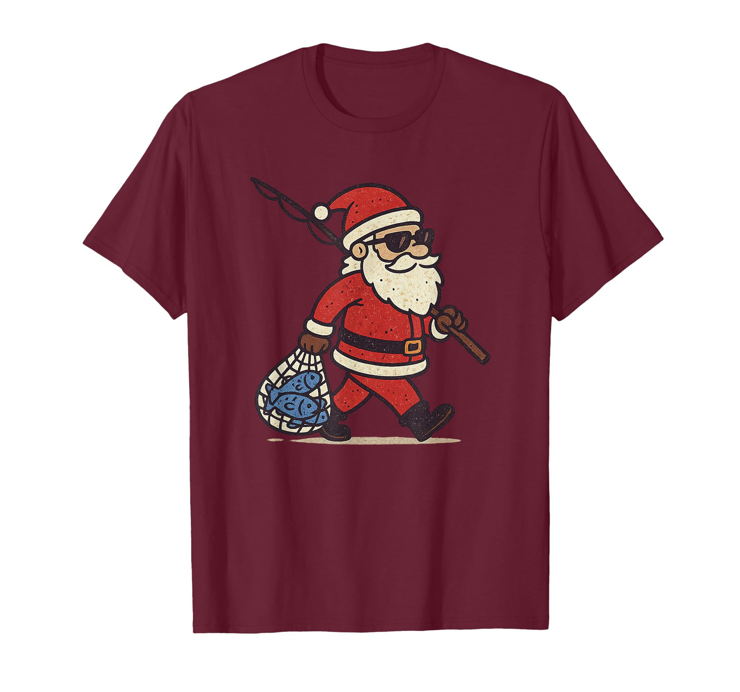 Santa Fishing Christmas Vintage Fish Funny Xmas T-Shirt