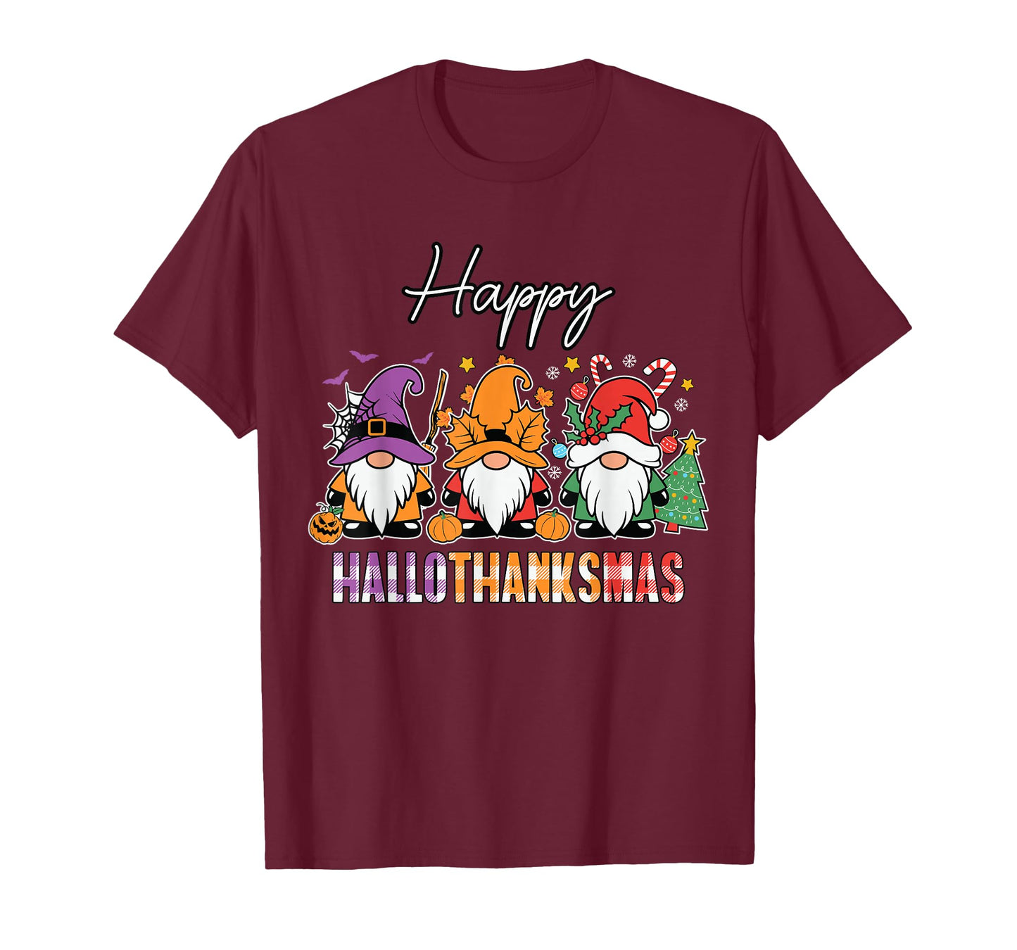 Happy Hallothanksmas Gnomes Lover Halloween Merry Christmas T-Shirt