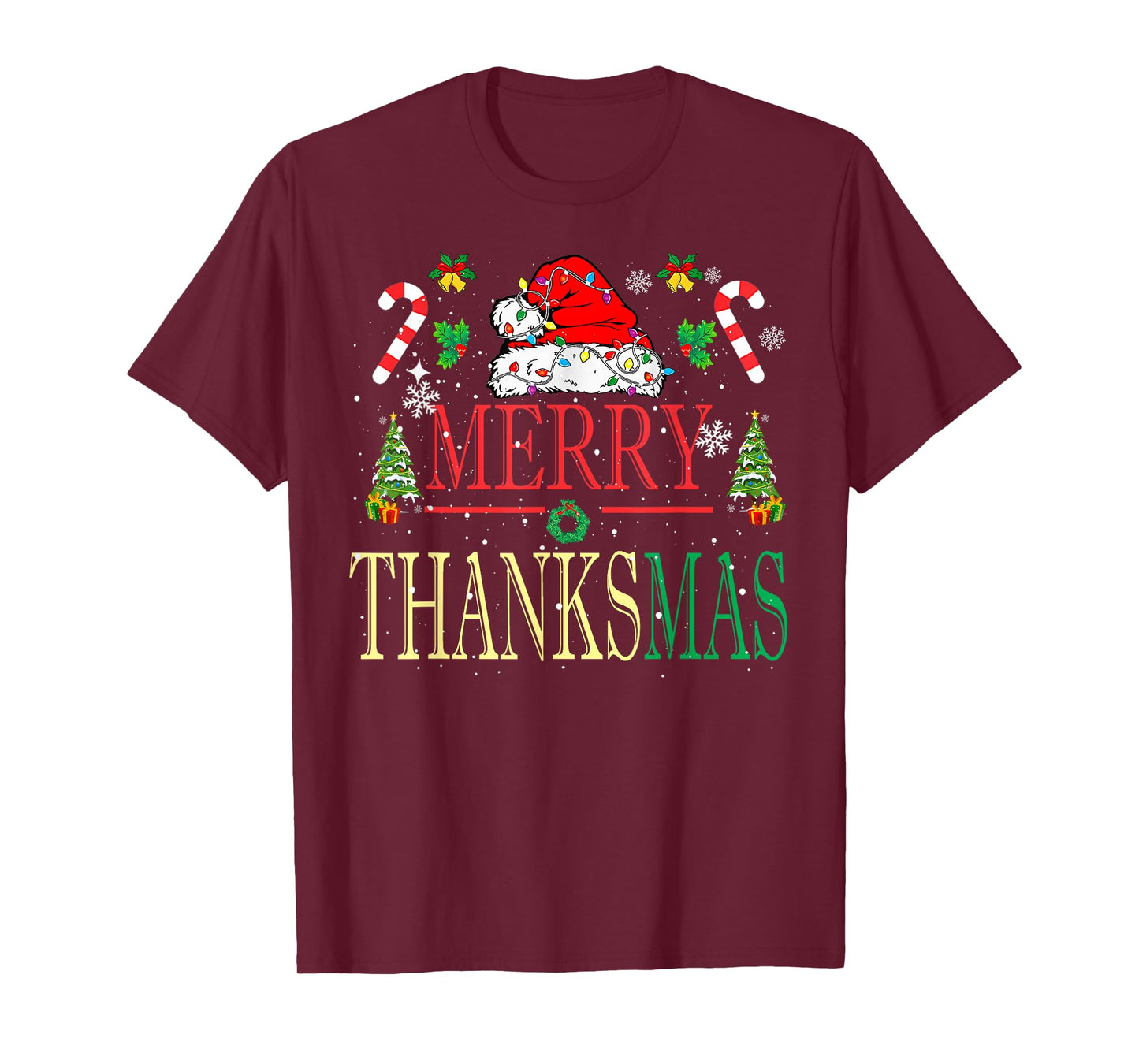 Merry Thanksmas Santa Hat Xmas Family Men Women Kid T-Shirt