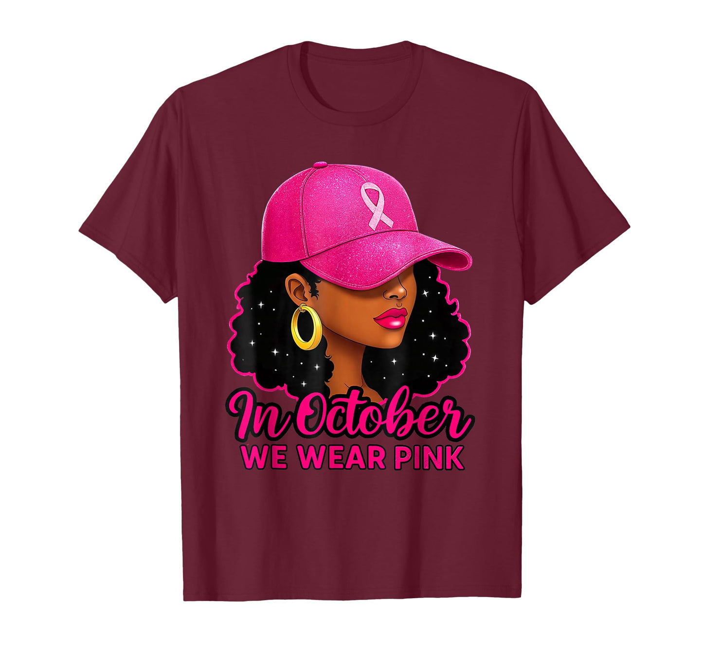 in October We Wear Pink Ribbon Witch Halloween Breast Cancer T-Shirt