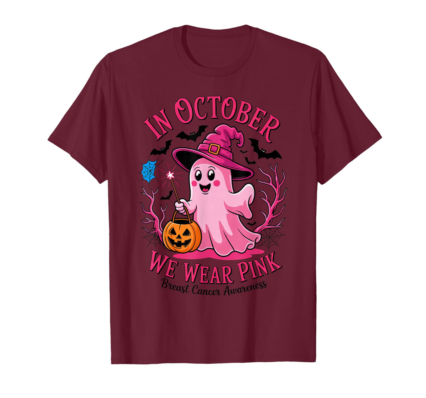 Pink Ghost Witch Halloween in October We Wear Pink Awareness T-Shirt