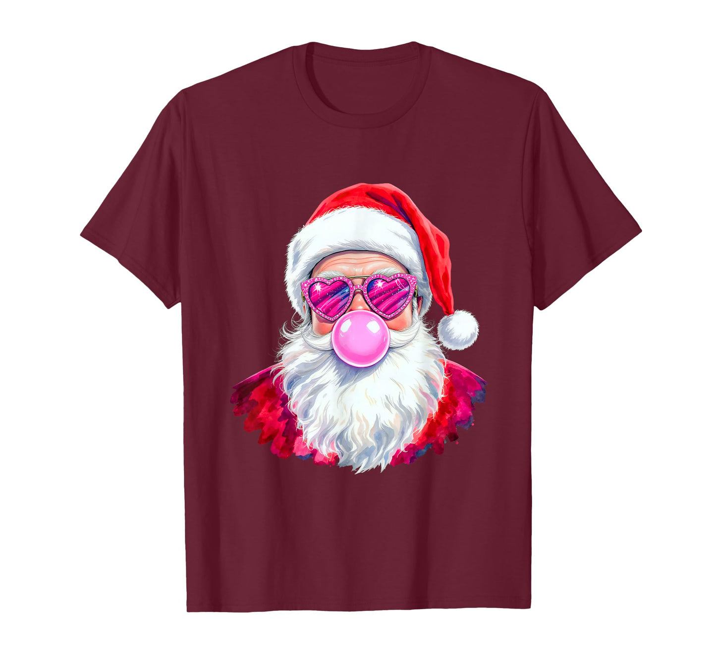 Vintage Retro Santa Christmas Bubble Gum Pink Sunglasses T-Shirt