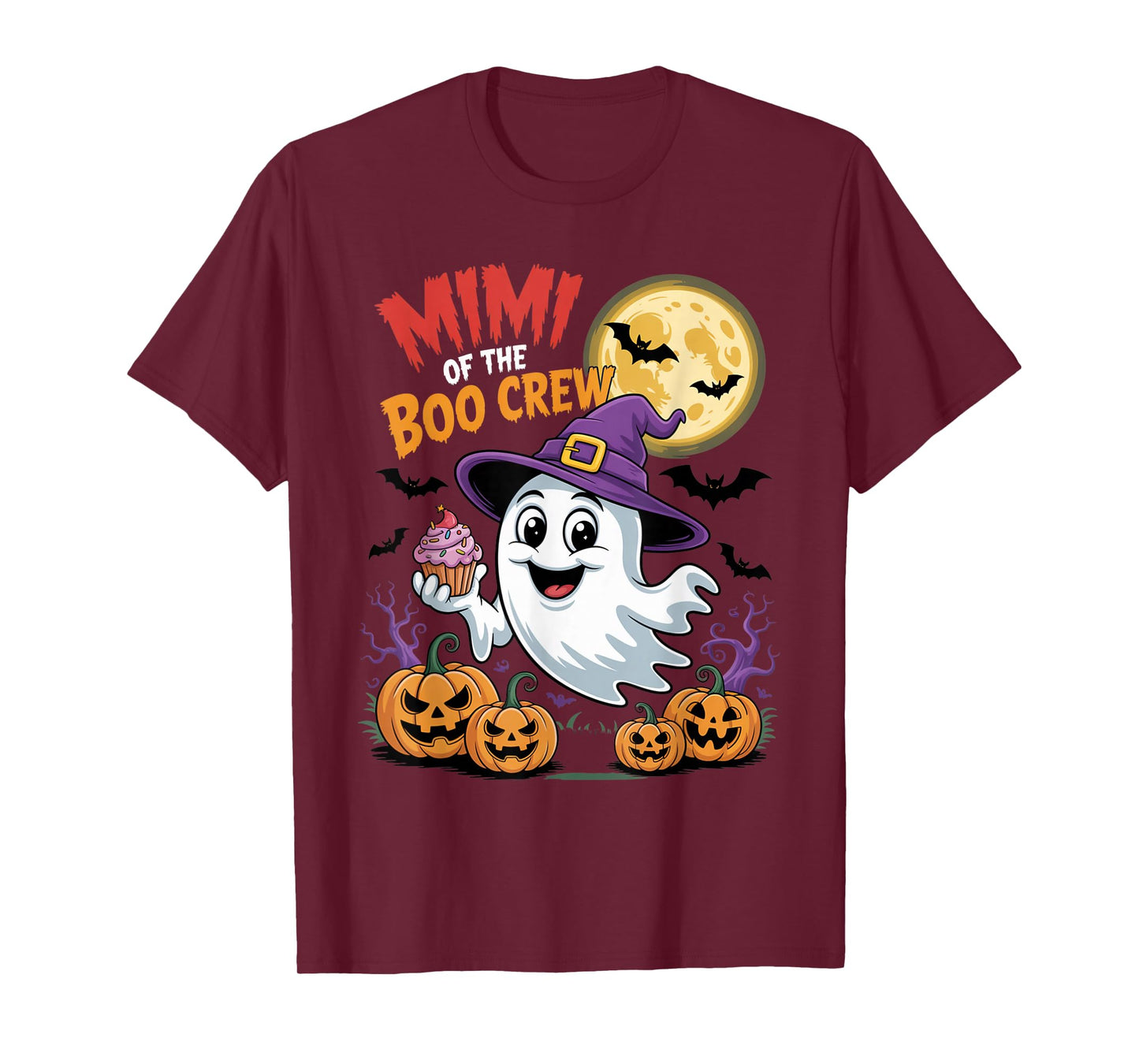 Mimi of The Boo Crew Ghost Halloween Bats Cupcake Pumpkins T-Shirt