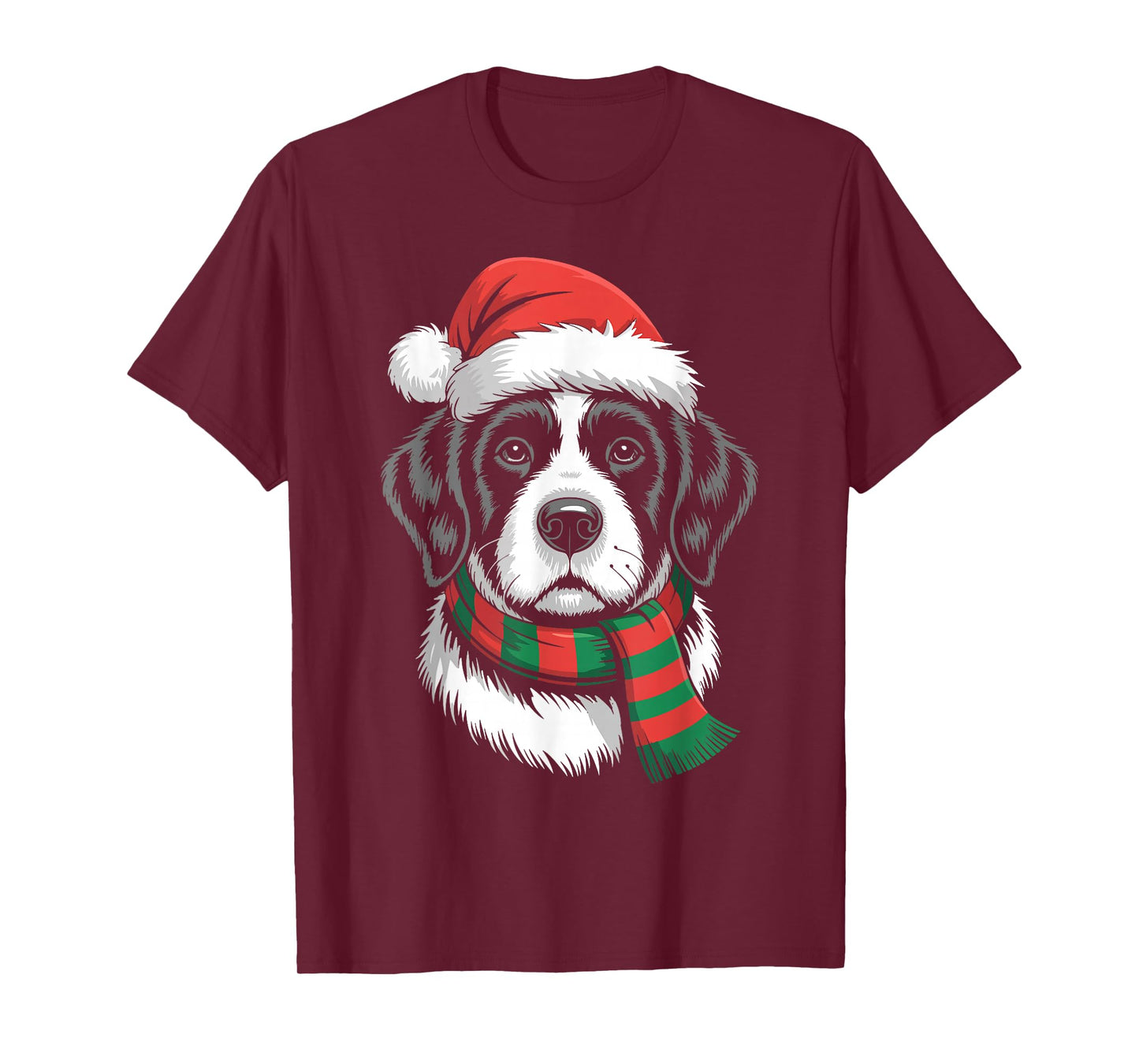 Bernard Dog Xmas Santa Hat Scarf Christmas Costume T-Shirt