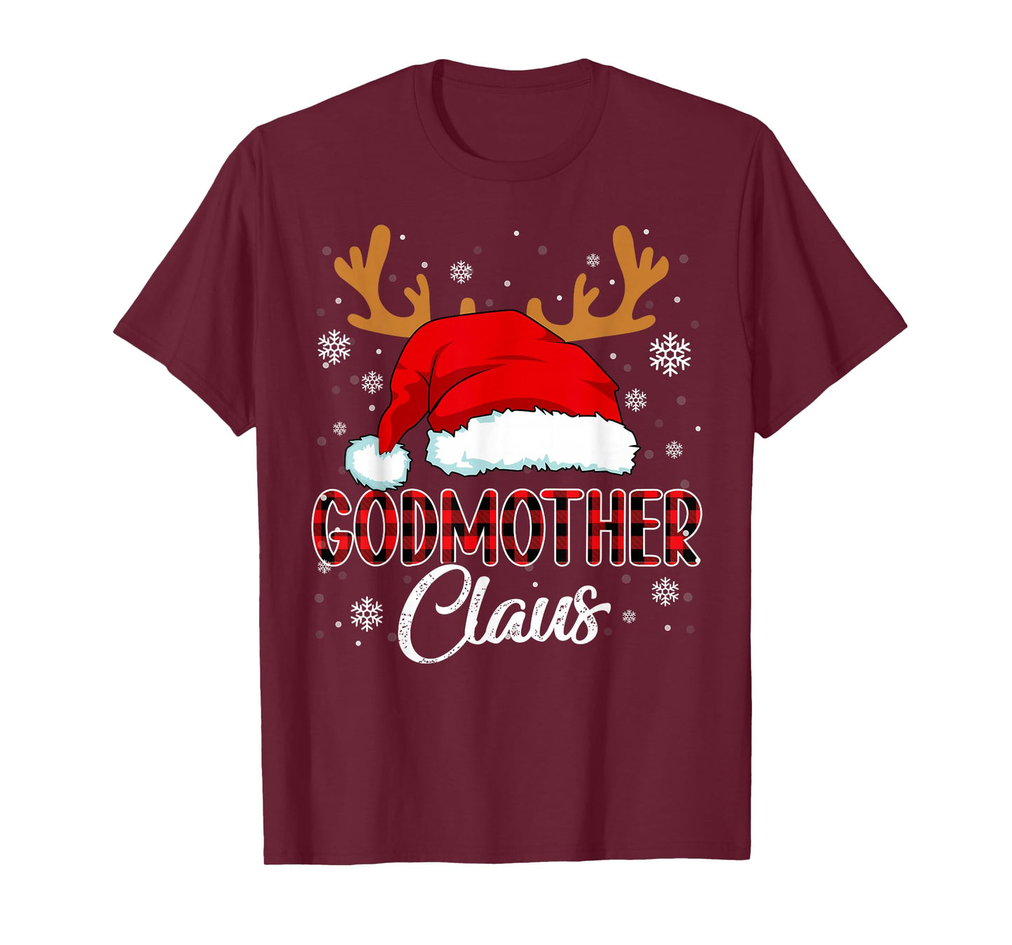 Godmother Claus Santa Christmas Red Plaid Matching Family T-Shirt