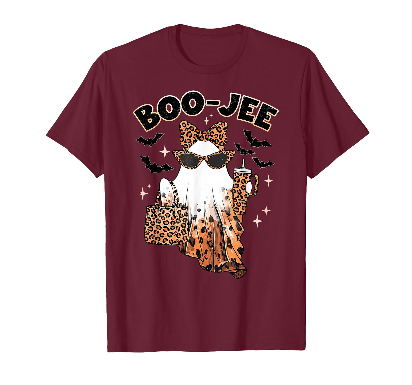 Coquette Leopard Ghost Coffee Boo-JEE Halloween Boujee Ghost T-Shirt