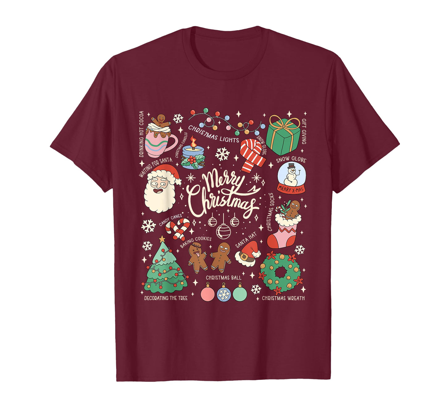 Retro Doodles Christmas Tree Santa Cute Merry Xmas Holiday T-Shirt