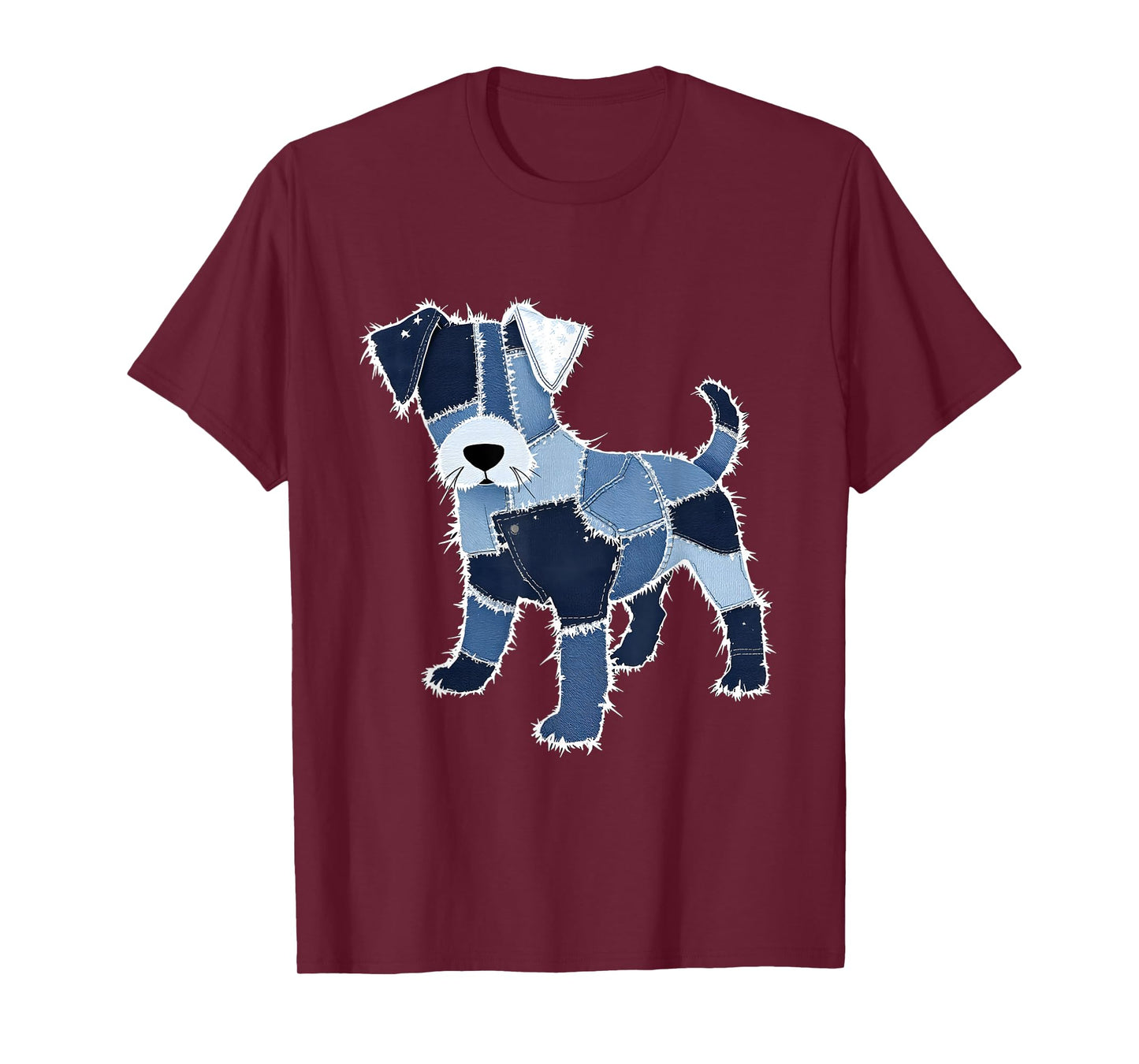 Cute Dog Denim Patchwork Art Design T-Shirt