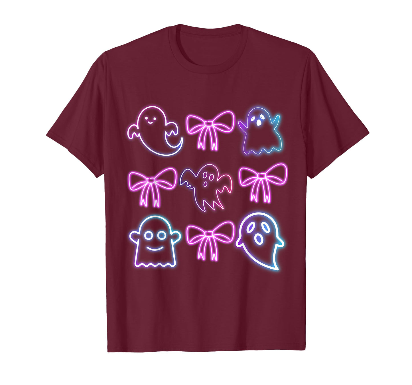Cute Boo Ghost Spooky Season Glow In Halloween Night Bow T-Shirt