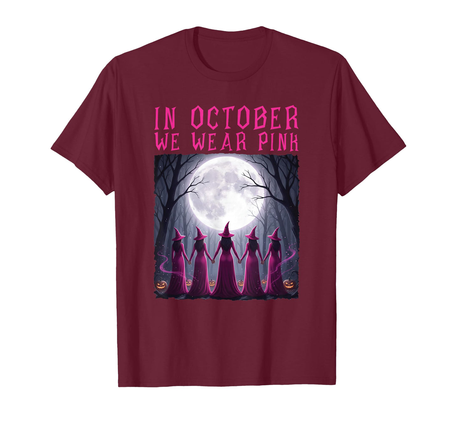 Breast Cancer Women Witch Halloween in October We Wear Pink T-Shirt