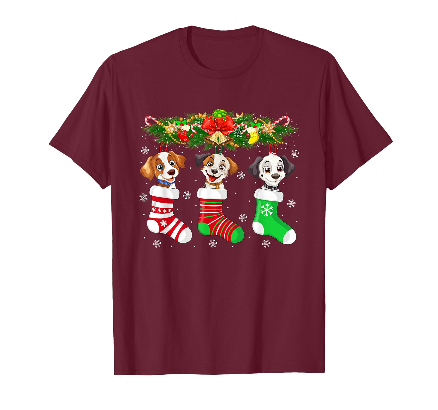 Dog in Christmas Socks Funny Pet Dog Puppy Lover Xmas T-Shirt