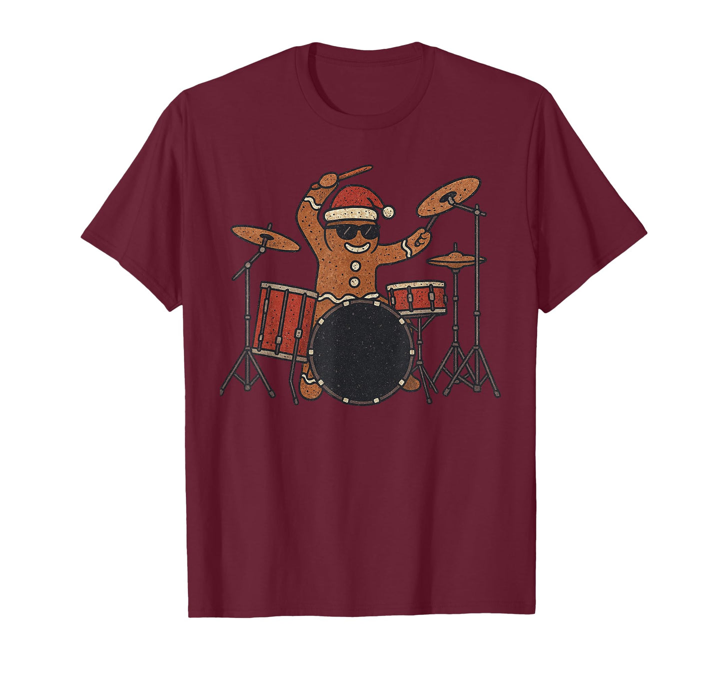 Gingerbread Playing Drums Christmas Vintage Drummer Xmas T-Shirt