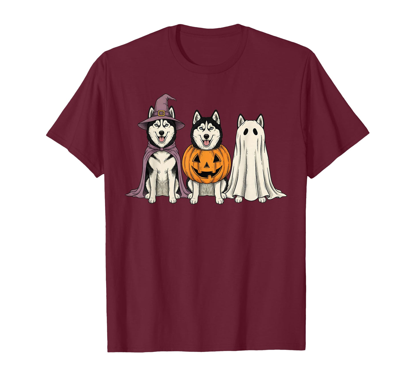 Spooky Ghost Siberian Husky Pumpkin Halloween Dog Lover T-Shirt