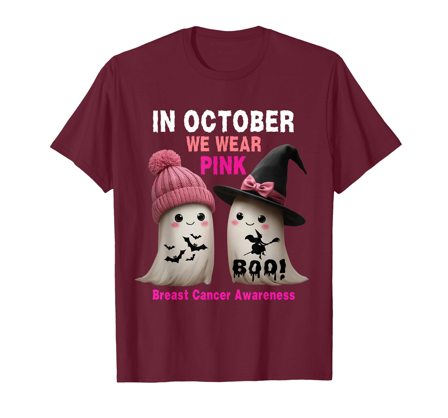 Women Breast Cancer Cute Ghosts in October Wear Pink Boo T-Shirt