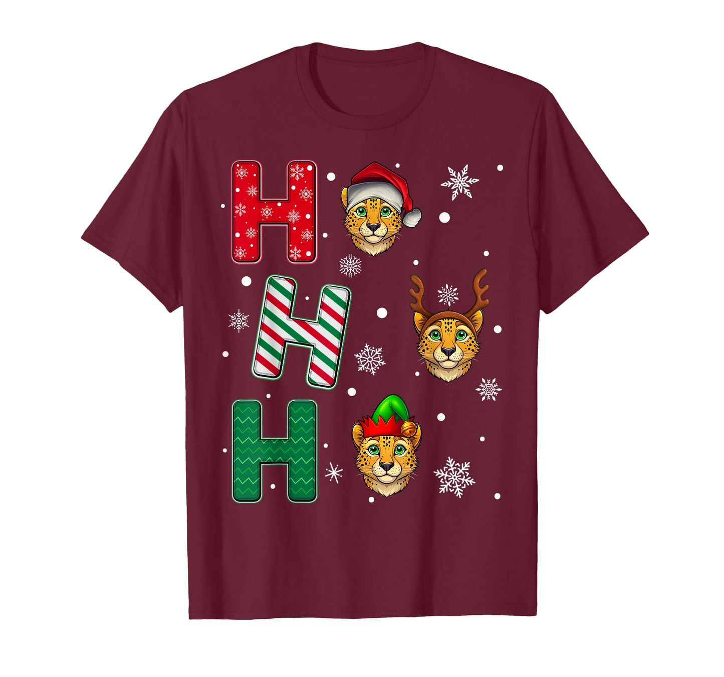 Ho Ho Ho Cheetah Animal Christmas Santa Elf Xmas T-Shirt