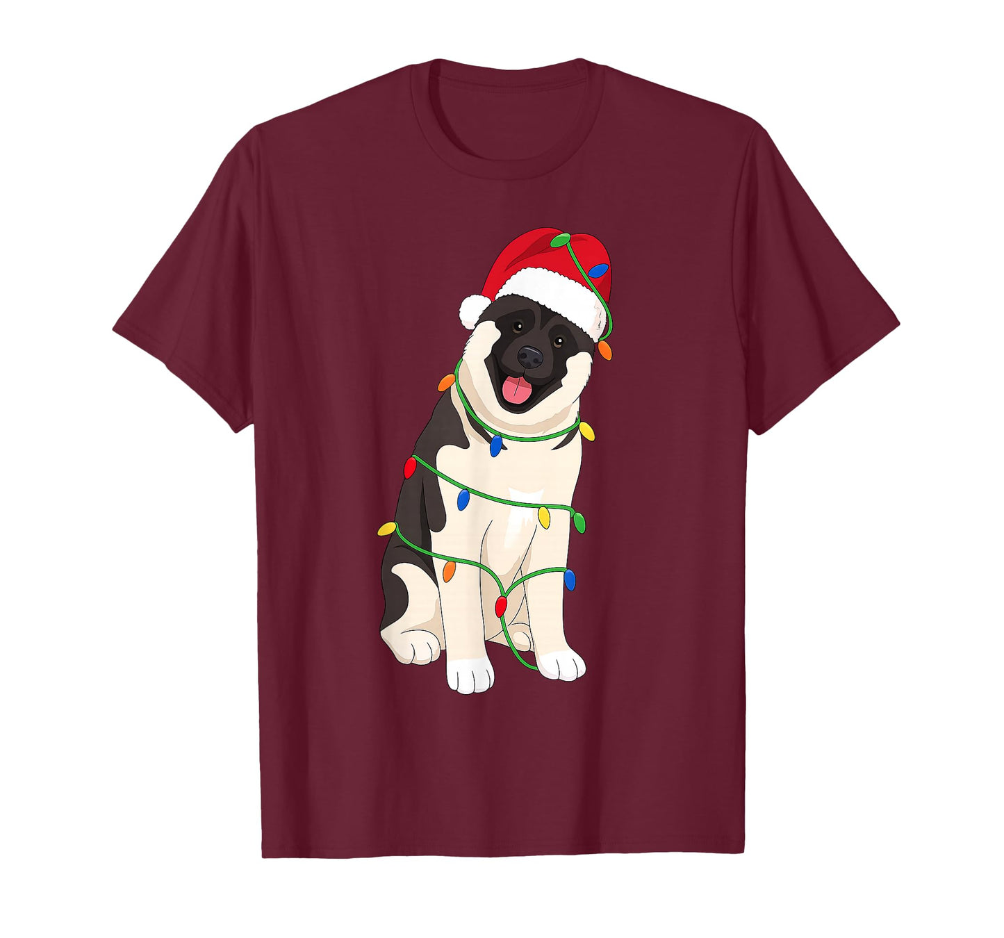 American Akita Christmas Tree Lights Holiday Dog Lover T-Shirt