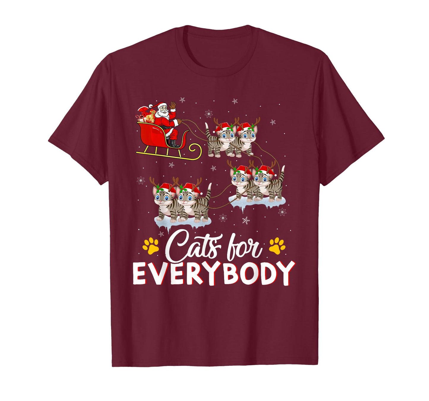 Cats for Everybody Funny Santa Sleigh Flying Cat Christmas T-Shirt