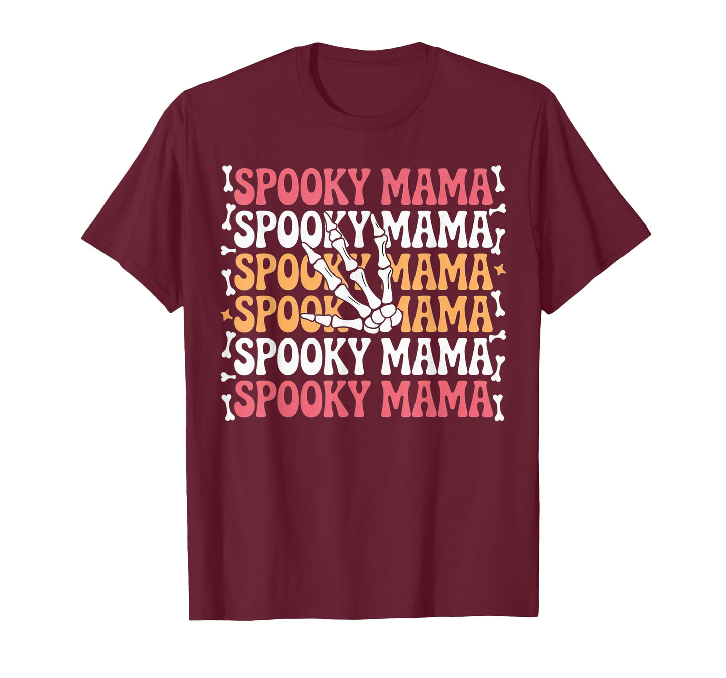 Spooky Mama Cute Skeleton Hand Retro Funny Halloween Moms T-Shirt