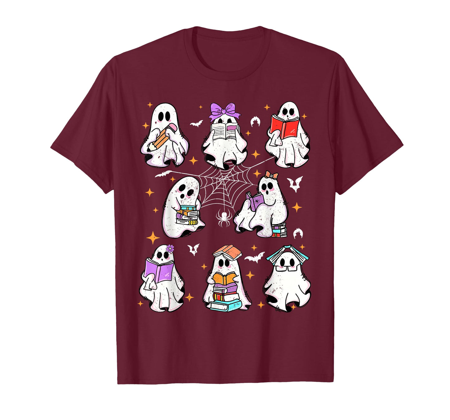 Cute Coquette Bow Teacher Ghosts Book Reading Spooky Costume T-Shirt