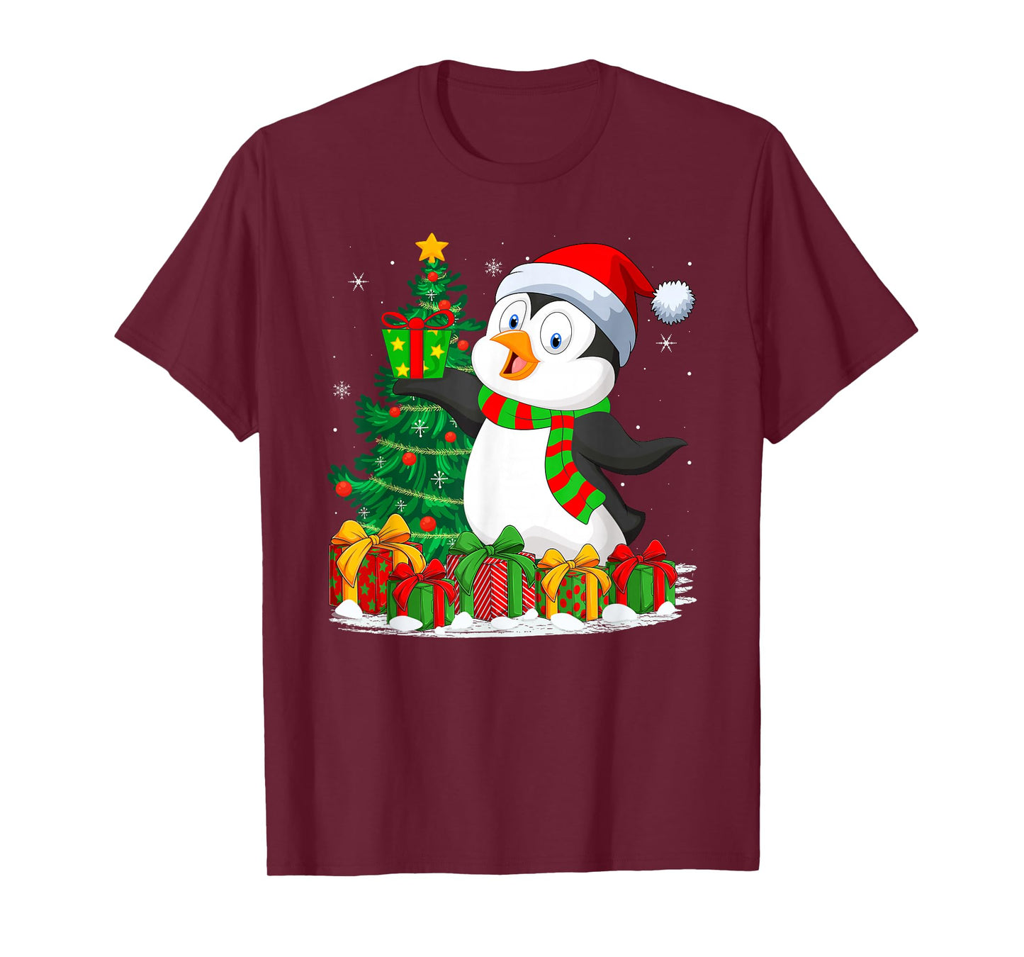 Penguin Christmas Tree Lights Santa Family Xmas Pajamas T-Shirt