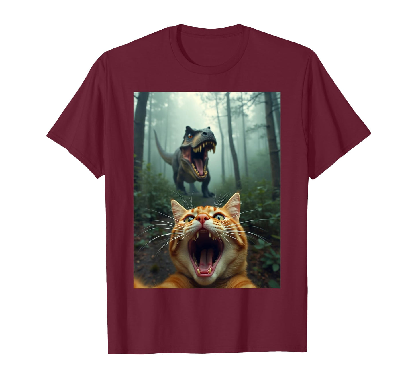 Cat Selfie With T-Rex Dinosaur T-Shirt