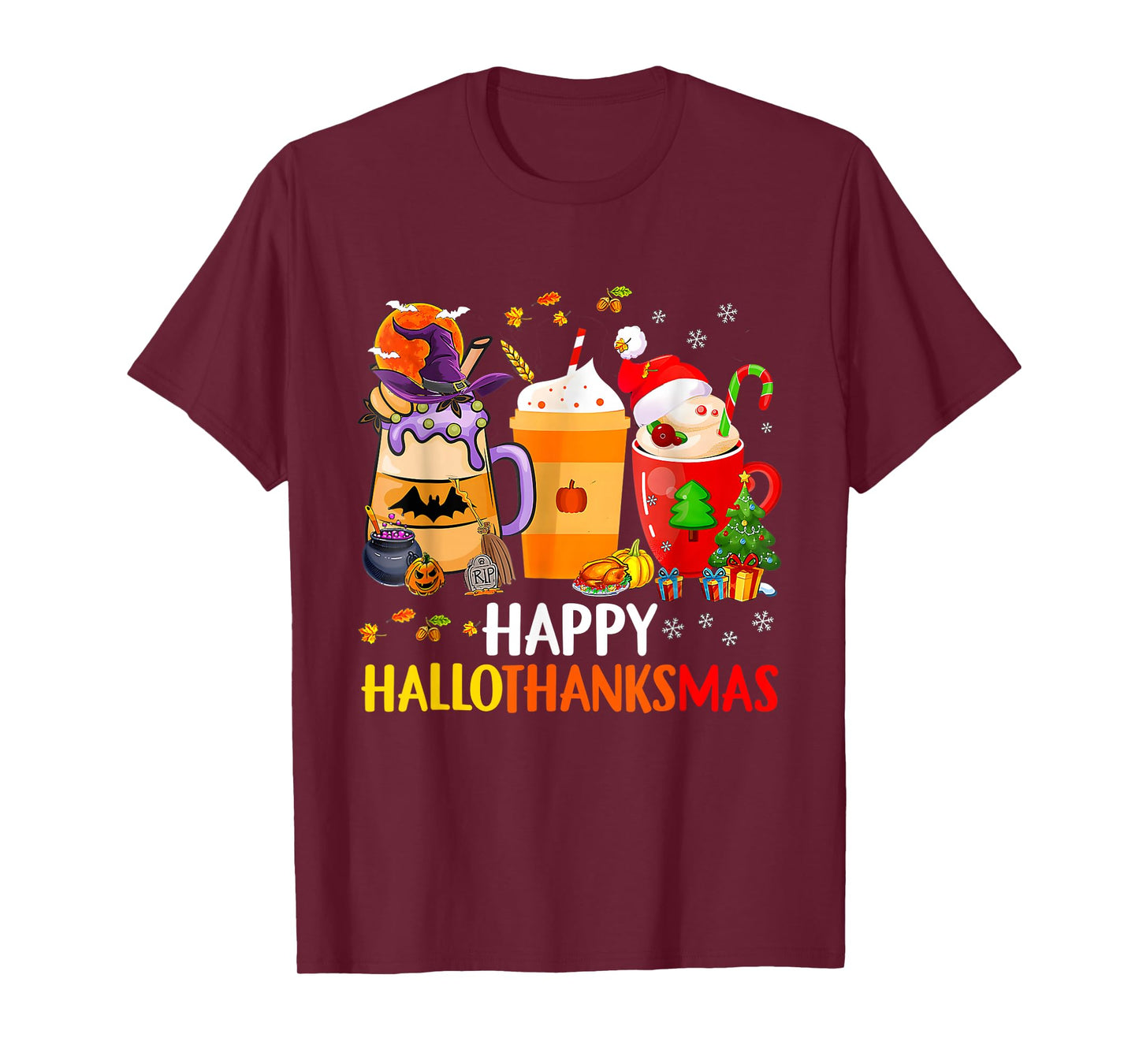 Hallothanksmas Coffee Latte Halloween Thanksgiving Christmas T-Shirt