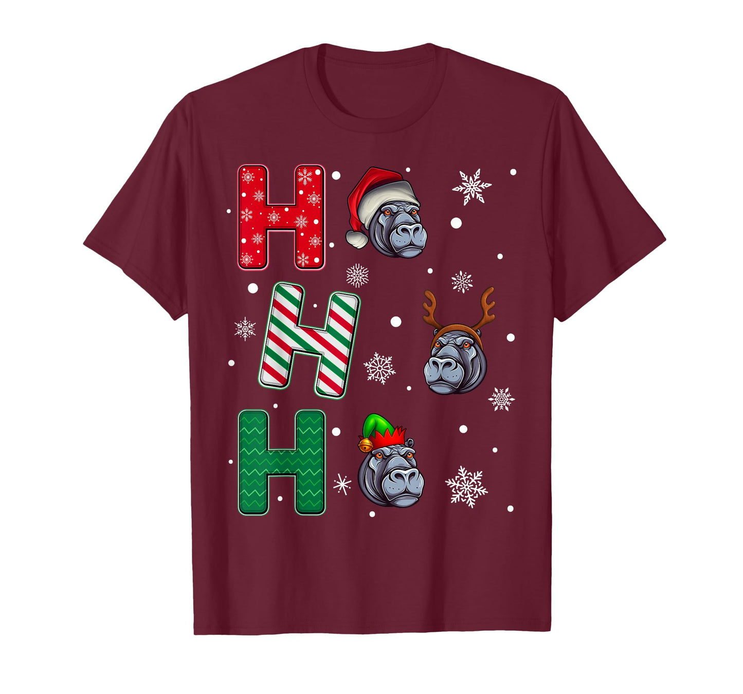 Ho Ho Ho Hippopotamus Animal Matching Santa Elf Xmas T-Shirt