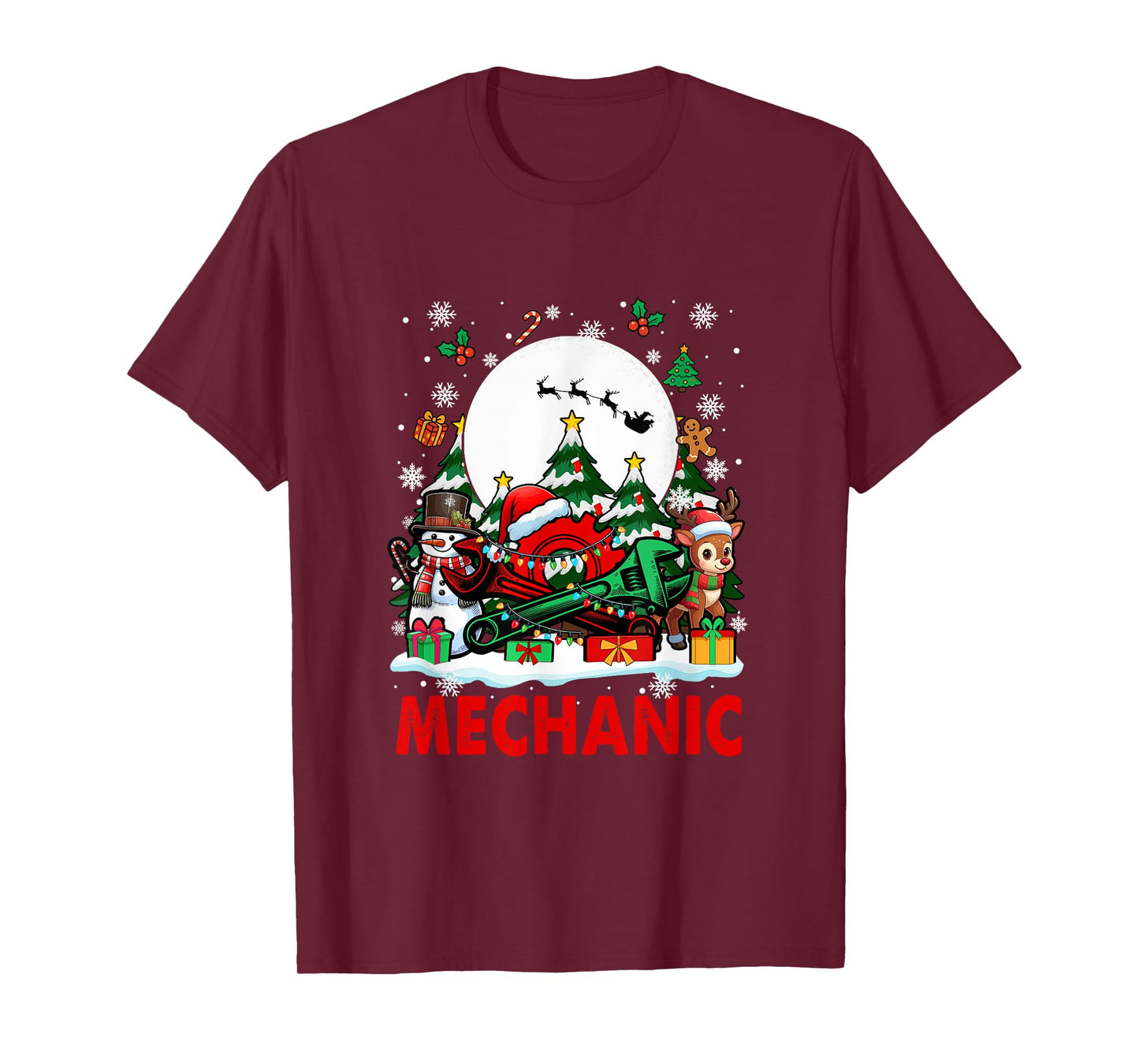Mechanic Job Tools Santa Snowmen Reindeer Christmas Trees T-Shirt