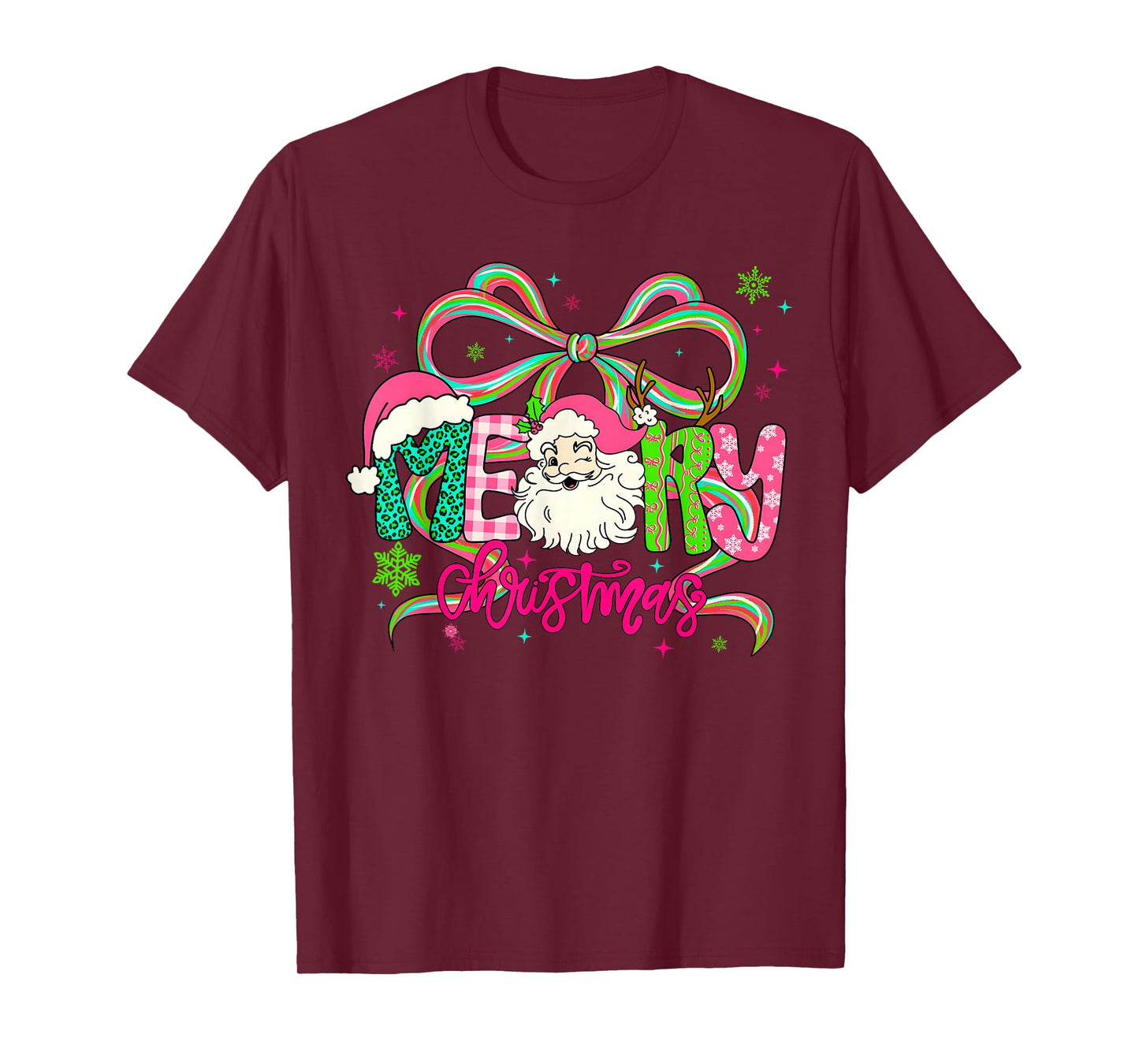 Merry Christmas Coquette Bow Pink Santa Claus Girl Women T-Shirt