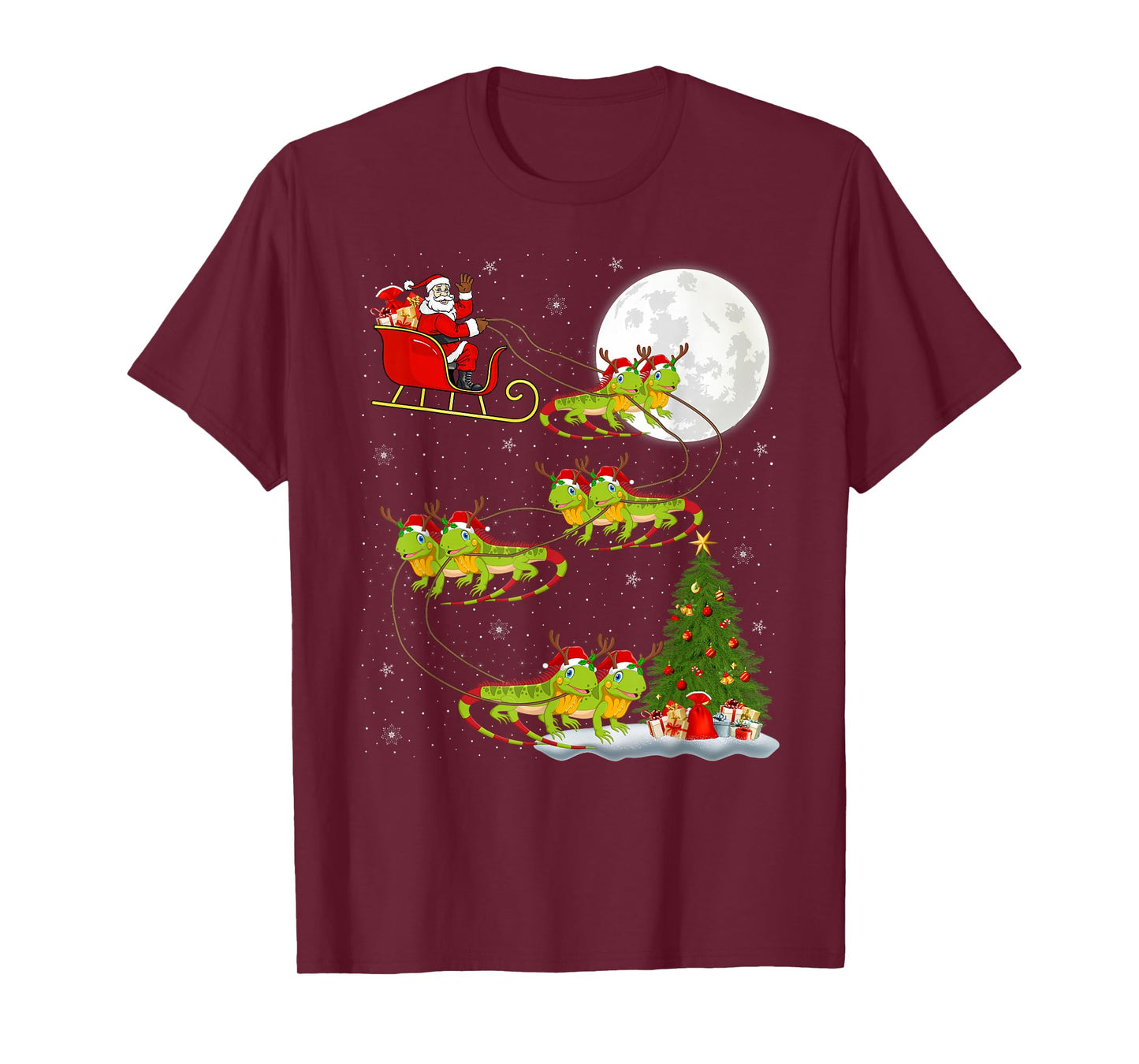 Iguana Santa Sleigh Flying Funny Magical Christmas T-Shirt