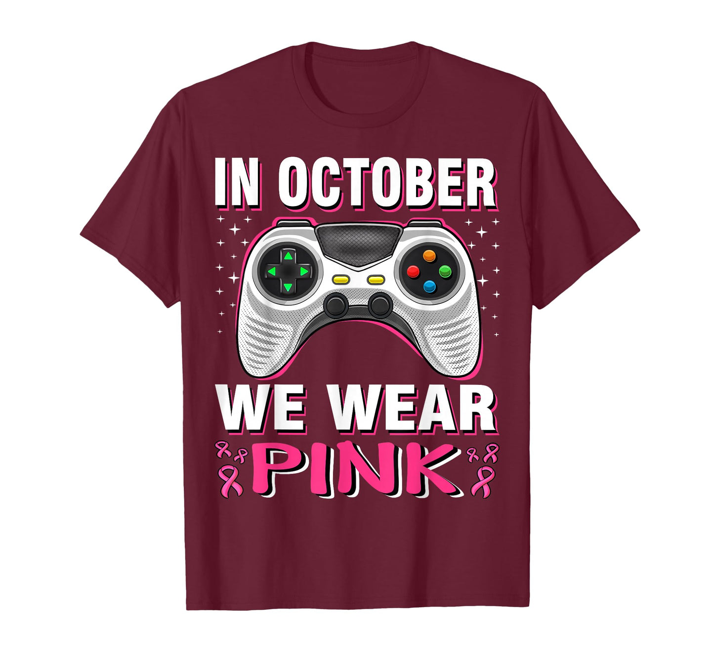 In October We Wear Pink Breast Cancer Gaming Kids Boys Youth T-Shirt
