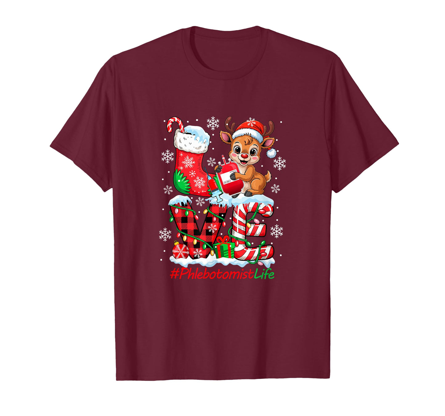 Love Phlebotomist Tools Christmas Santa Reindeer Job Team T-Shirt