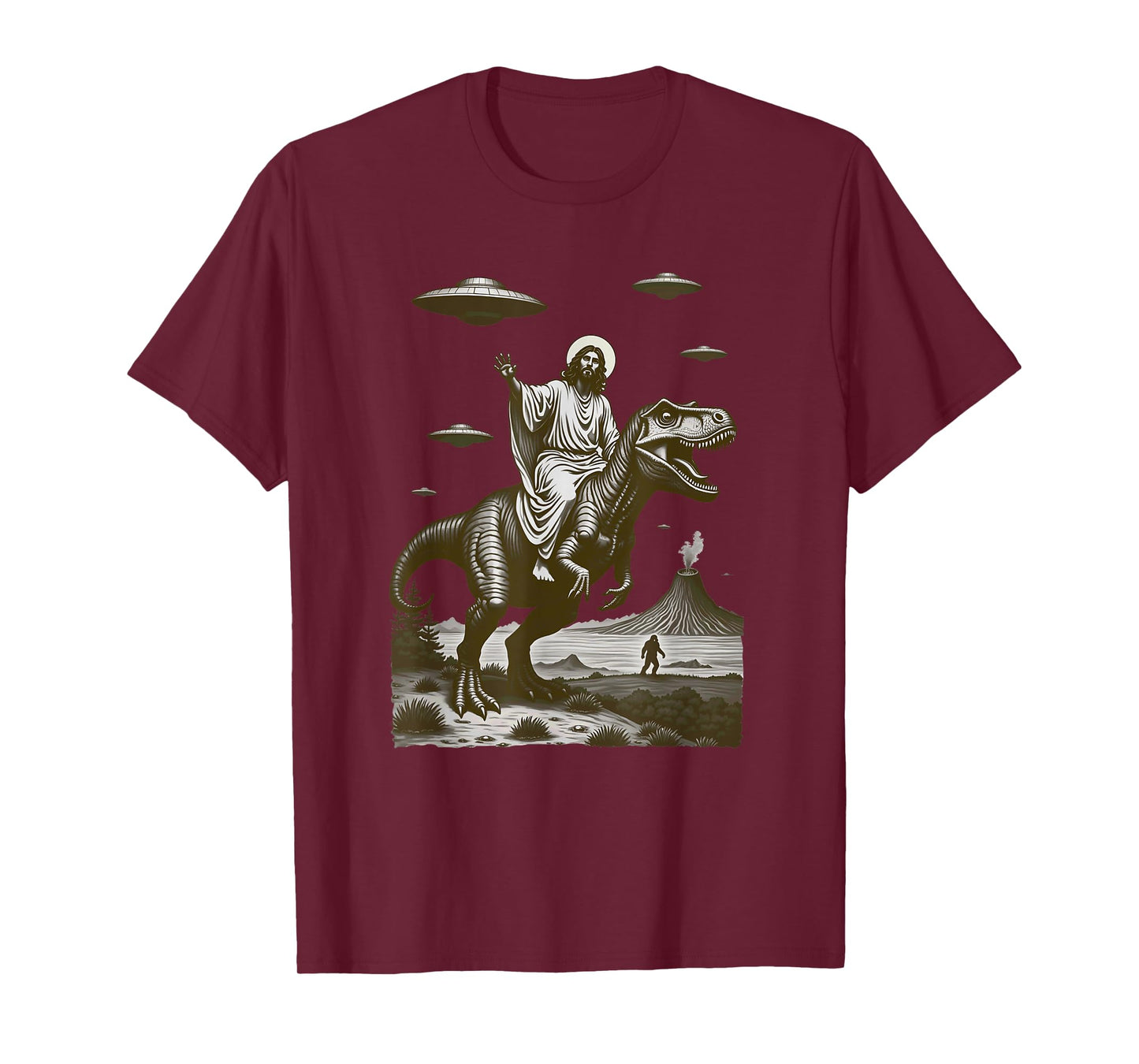 Jesus on Dinosaur Alien Flying Saucer Bigfoot T-Shirt