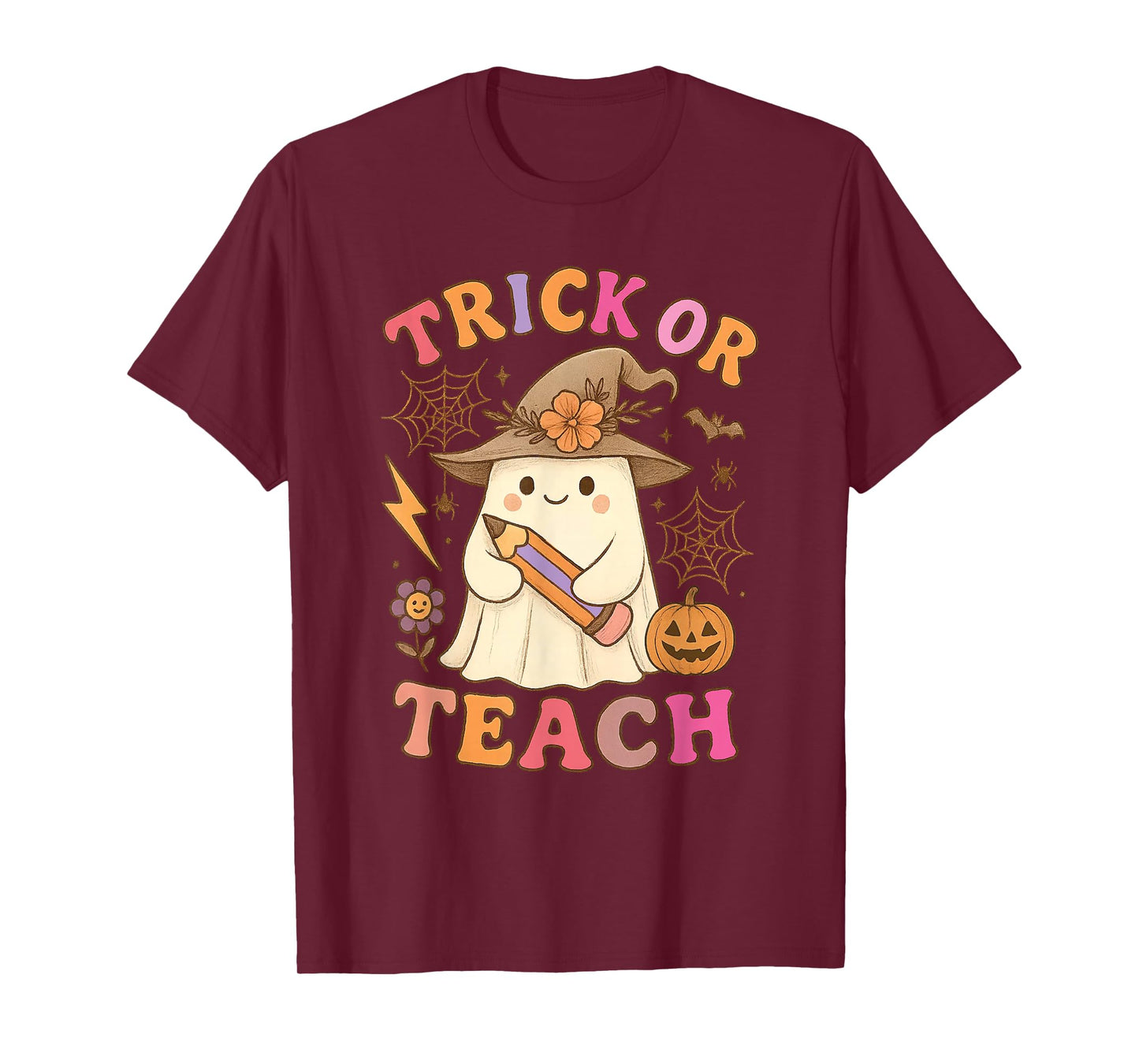 Trick or Teach Cute Witch Ghost Halloween Teacher T-Shirt