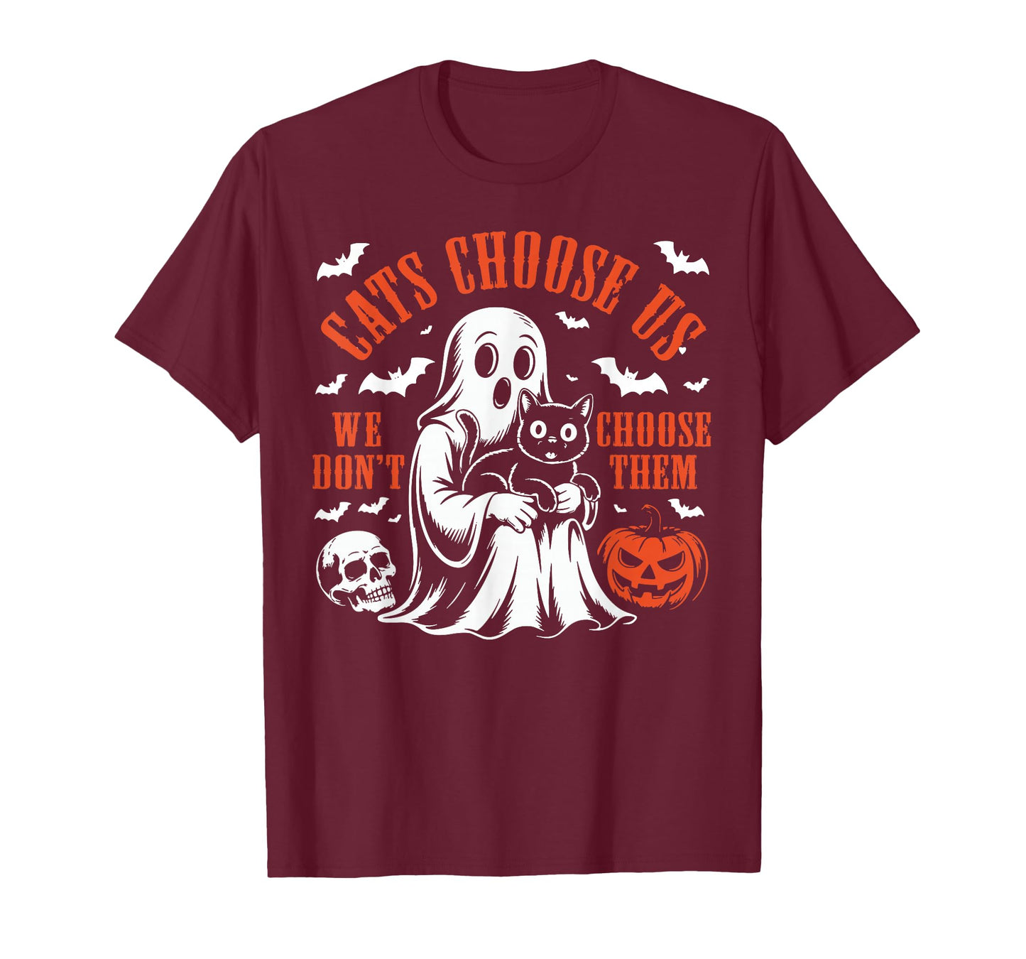 Halloween Skeleton Black Cats Choose us we Don’t Choose Them T-Shirt