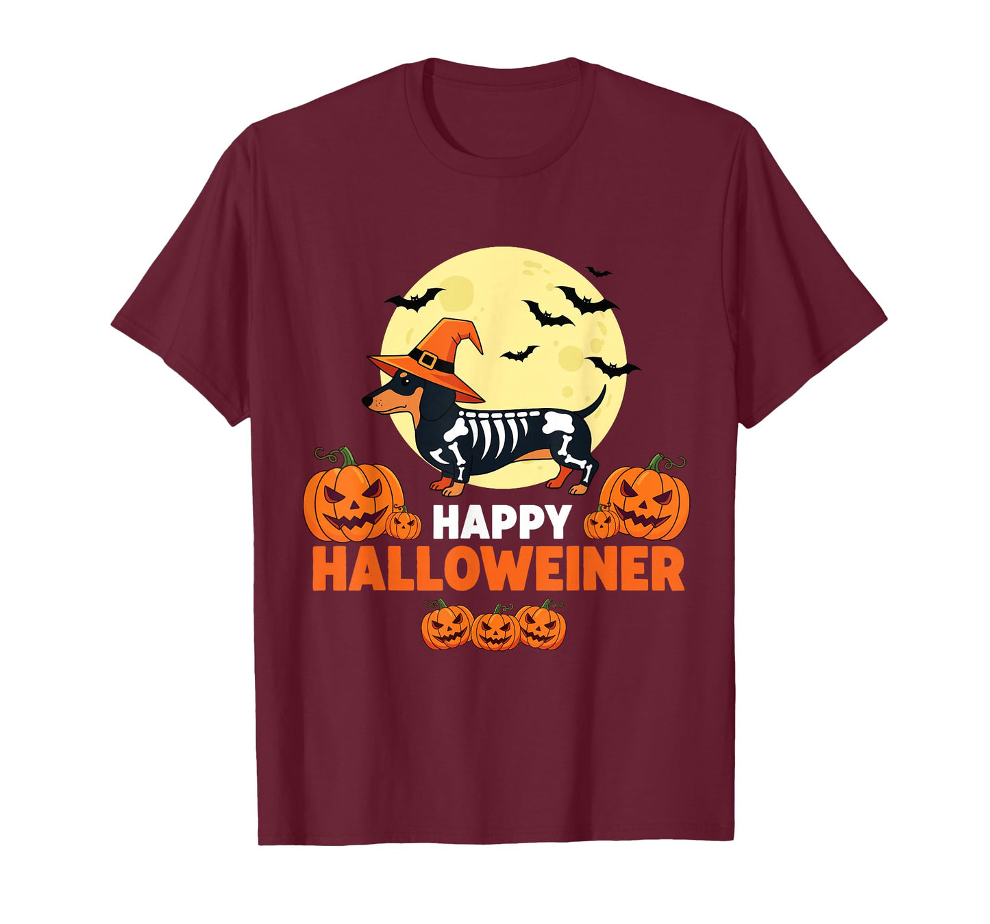 Happy Halloweiner Funny Halloween Dachshund Witch Skeleton T-Shirt