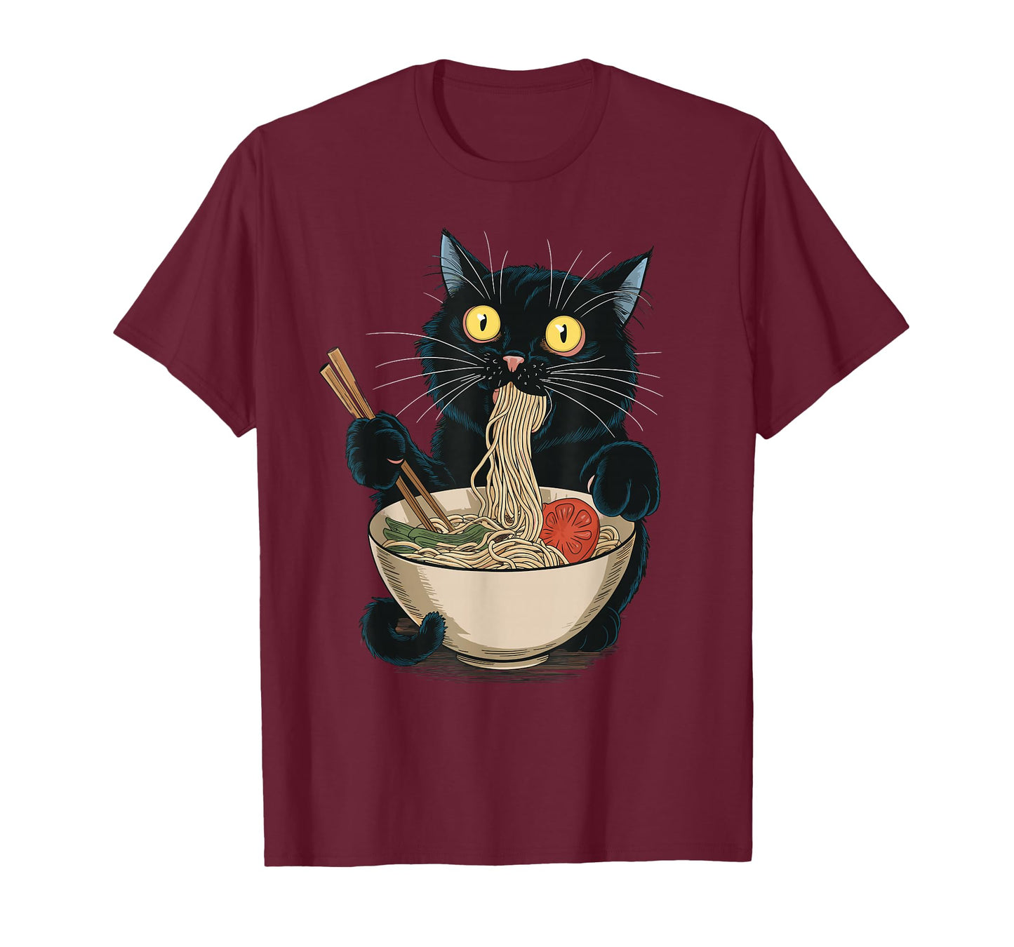 Funny Japanese Cat Eating Ramen Vintage Japanese Noodles T-Shirt
