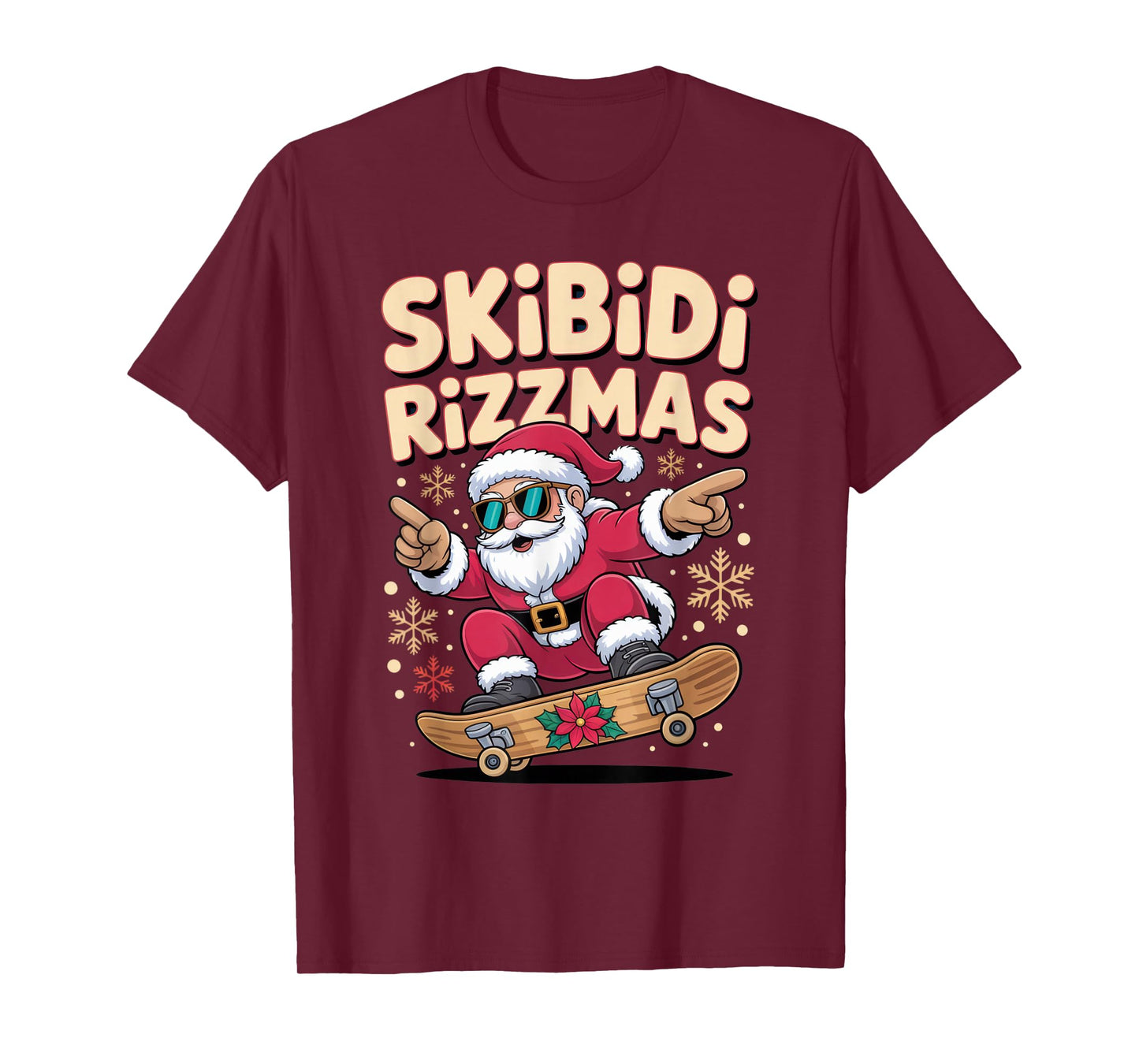 Skibidi Rizzmas Cool Santa Skateboarding Christmas Fun T-Shirt