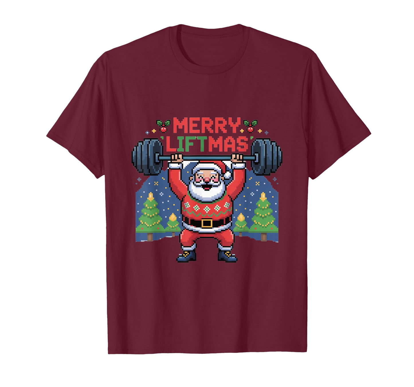 Merry Liftmas Santa Claus Barbell Press Funny Holiday Gym T-Shirt