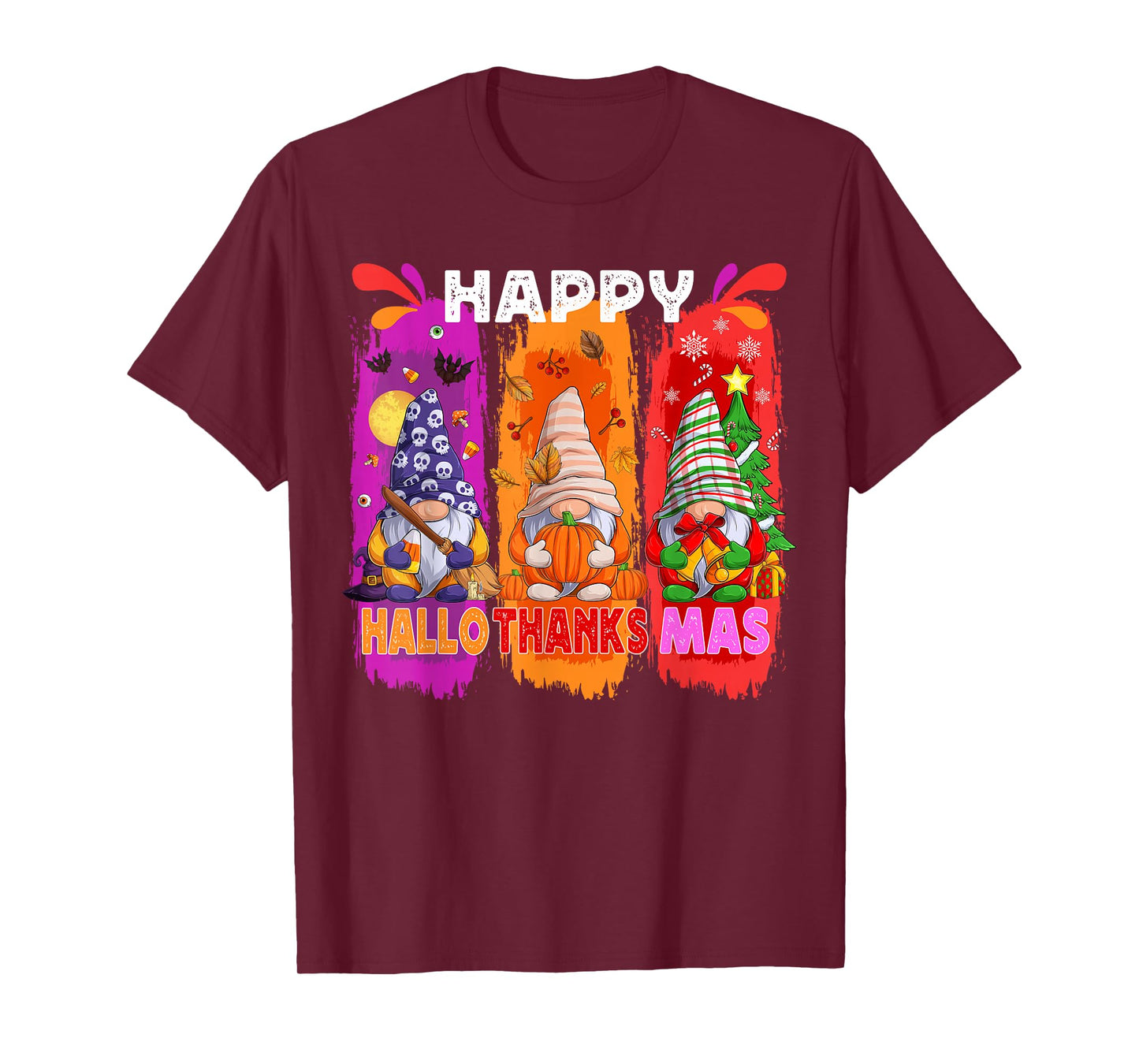 Happy Hallothanksmas Gnome Lover Halloween Merry Christmas T-Shirt