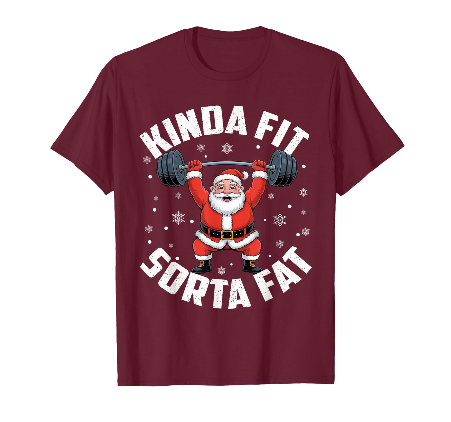 Kinda Fit Sorta Fat Funny Santa Claus Workout Gym Christmas T-Shirt