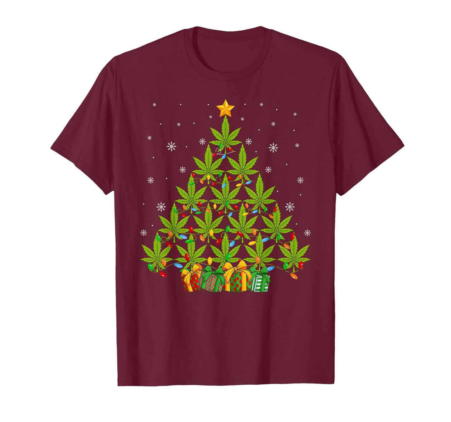 Cannabis Christmas Tree Smoking Weed Marijuana Leaf Xmas T-Shirt