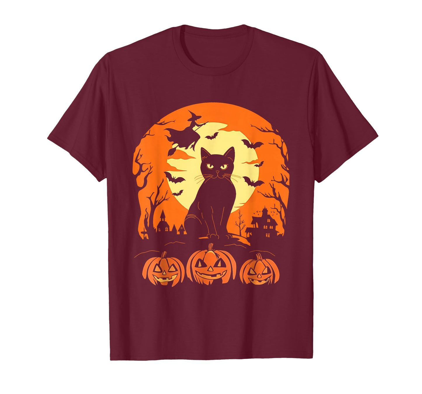Black Cat and Pumpkin Halloween Scene for Everyone T-Shirt