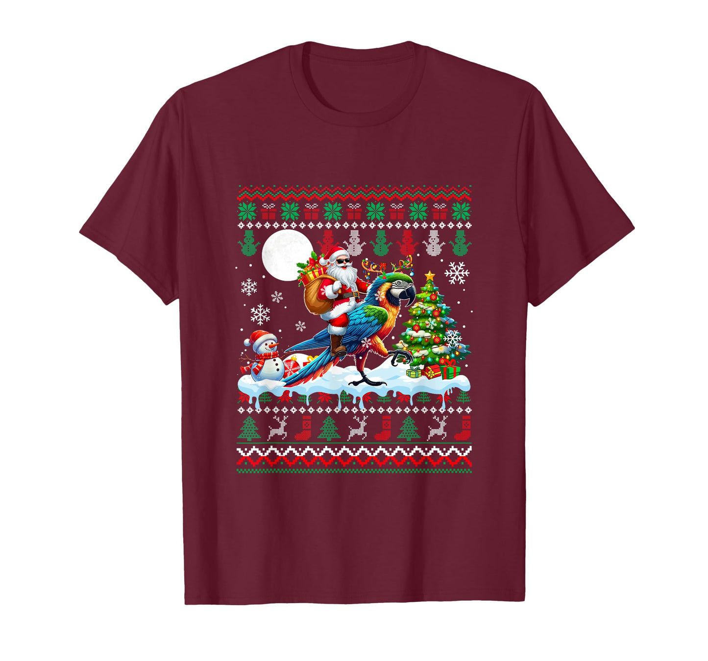 Santa Riding Reindeer Macaw Sweater Xmas Tree Snowman T-Shirt