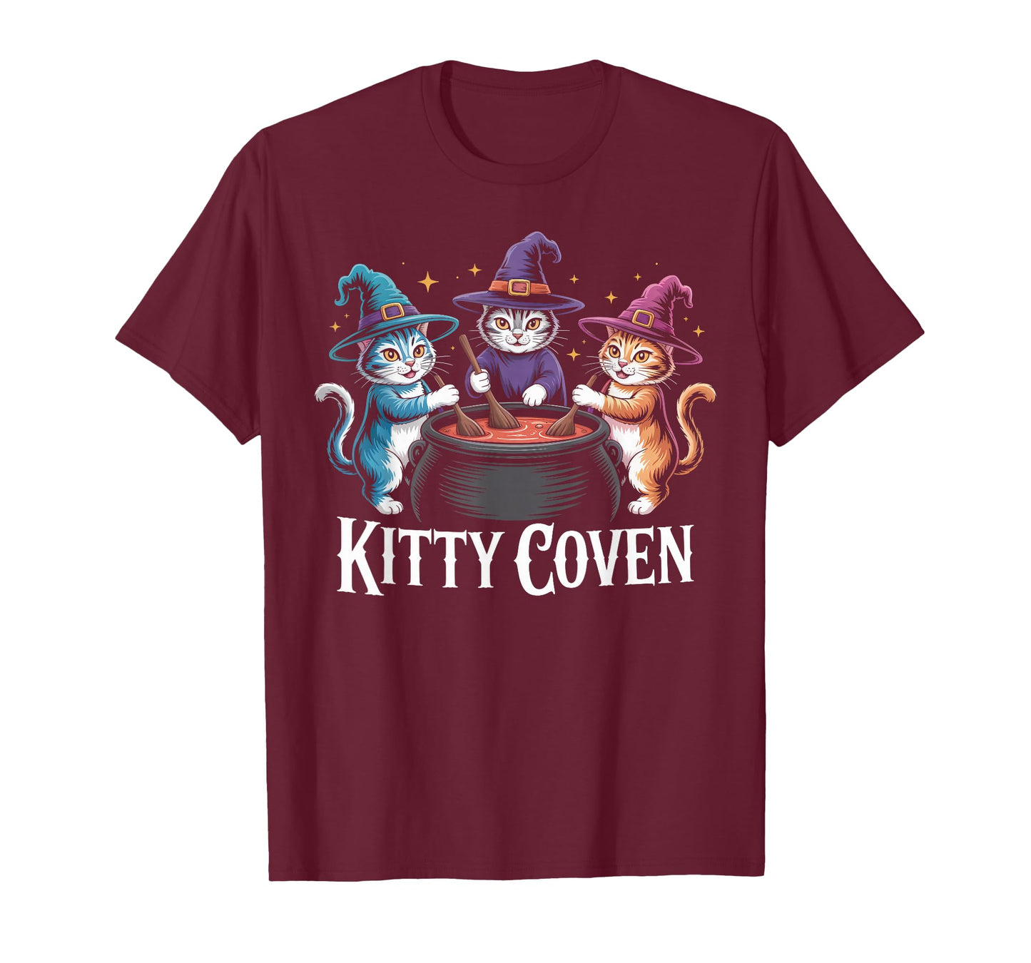Kitty Coven Adorable Witch Cats, Magical Cauldron Halloween T-Shirt