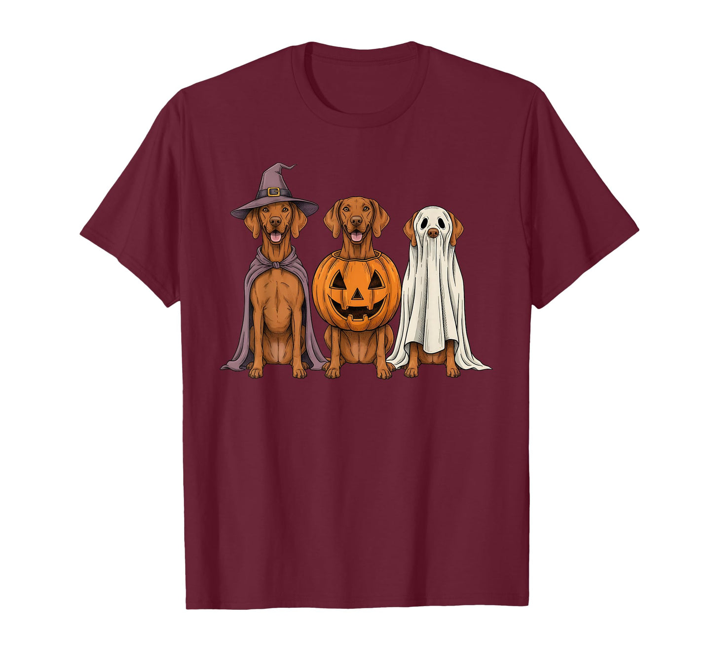 Spooky Ghost Vizsla Pumpkin Halloween Dog Lover T-Shirt